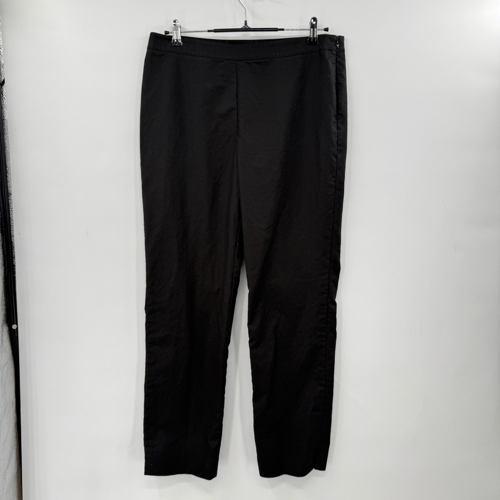 LAFAYETTE 148 NEW YORK Black Straight Leg Zipper Fly Ankle Slit Pants Size 10